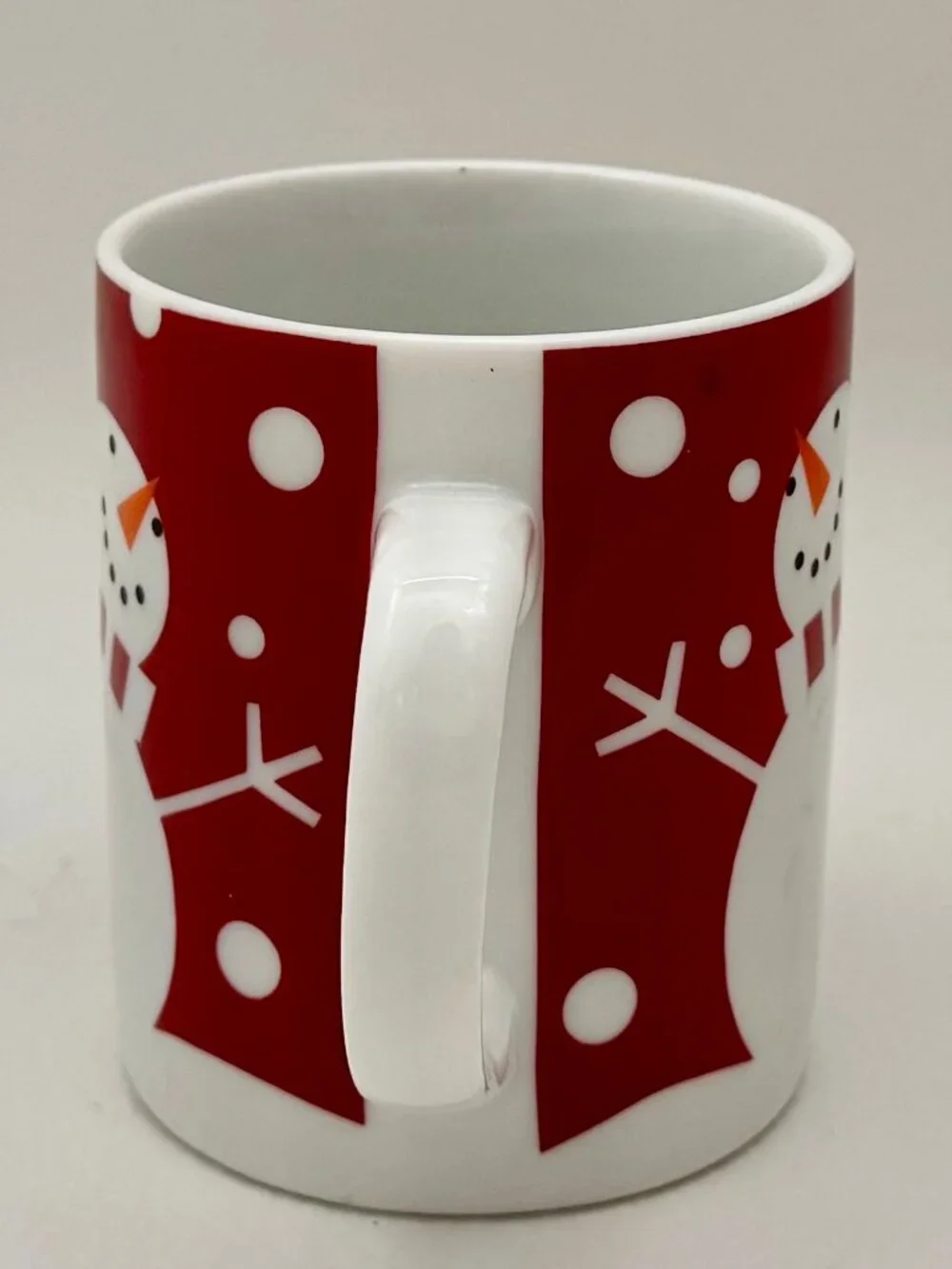 Crate & Barrel Snowman Christmas Holiday Winter Red & White Mug 12oz, MINT!